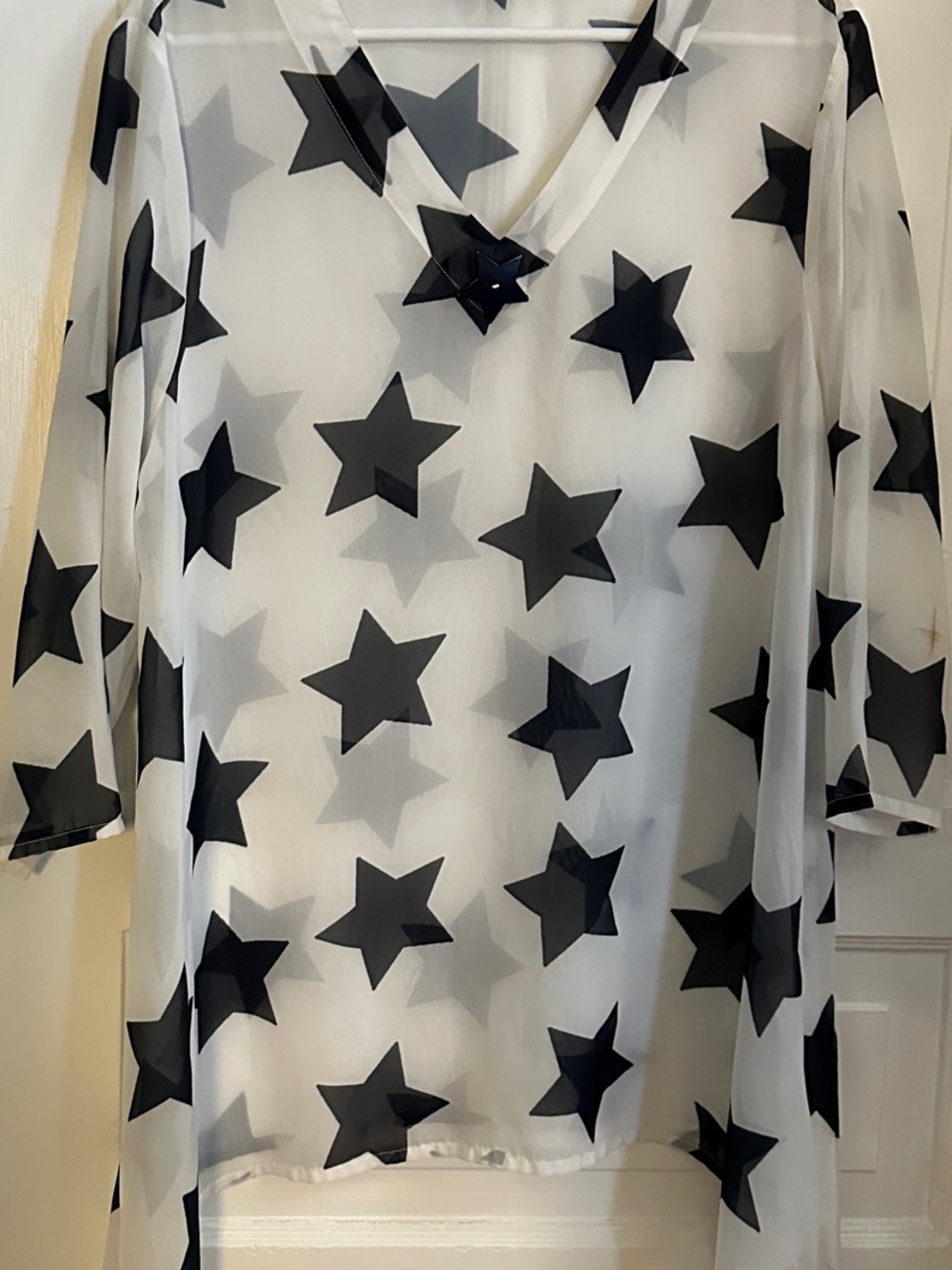 Indigo Soul Navy Star Print Sheer V-Neck Tunic/Coverup